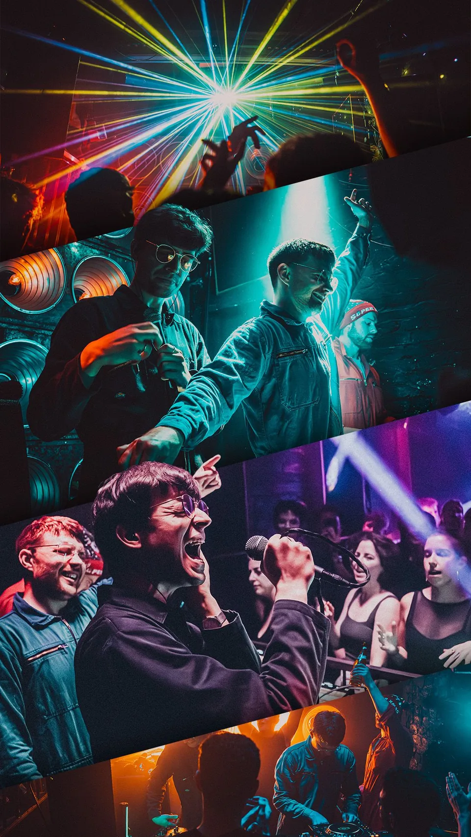 Story-Collage: Live-Act mit Lasern und Crowd